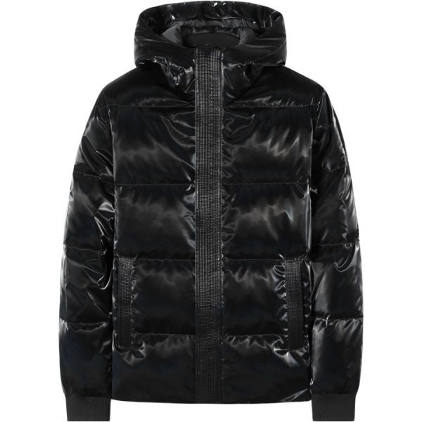 Black Shiny Puffer Jacket Mens with Hood