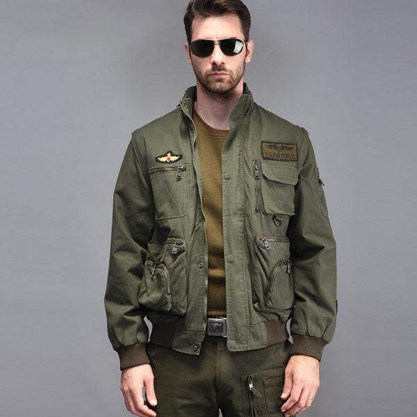 Multi Pocket Military Jacket With Removable Sleeves