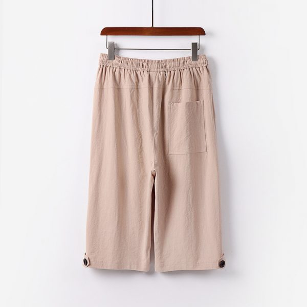 LNWUY Men's Solid Long Linen Shorts Linen Capri Pants Casual Summer Drawstring Beach Shorts Below Knee Length Gym Yoga Pants White M