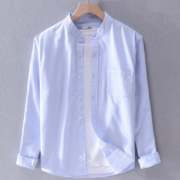 Pure Cotton Band Collar Shirt With Pocket – SGAN