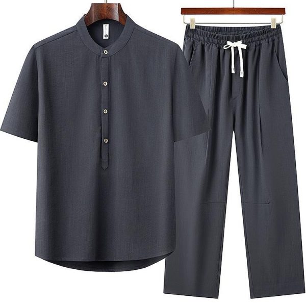 Summer Cotton Linen Half Sleeve Tracksuit Set For Men Casual Sportswear  Shirt And Pant And Pants For Male Clothing From Miniputao, $32.14 |  DHgate.Com