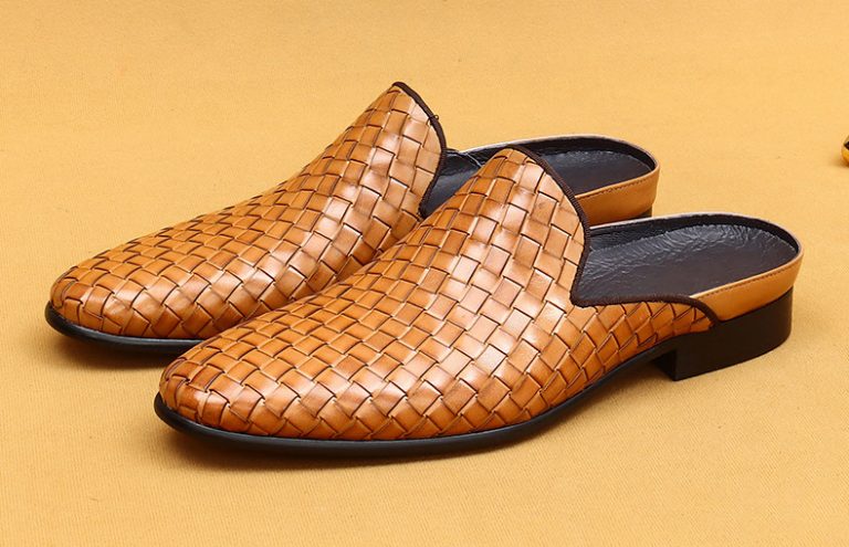 Mens Woven Leather Slip On Slippers – SGAN