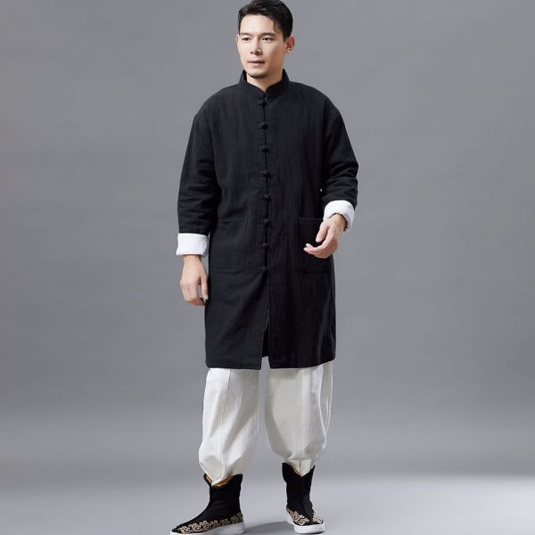 Traditional Chinese Coat Men's Mid Length Winter Coat - Image 4