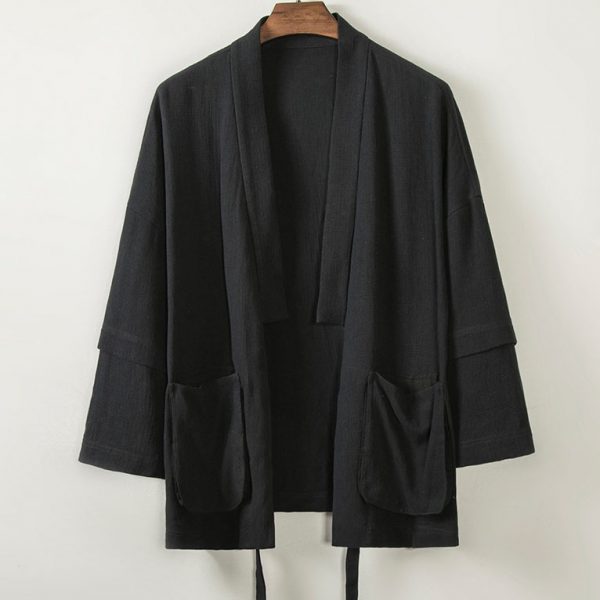 Mens Cotton Linen Traditional Japanese Kimono Jacket - Image 2