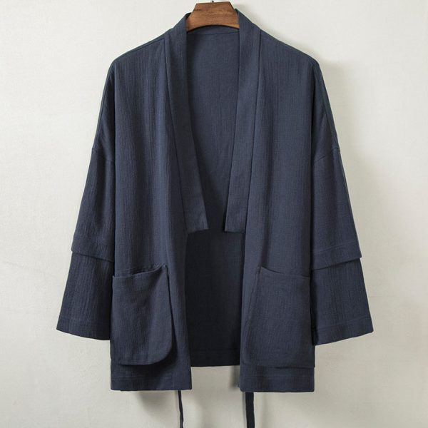 Mens Cotton Linen Traditional Japanese Kimono Jacket