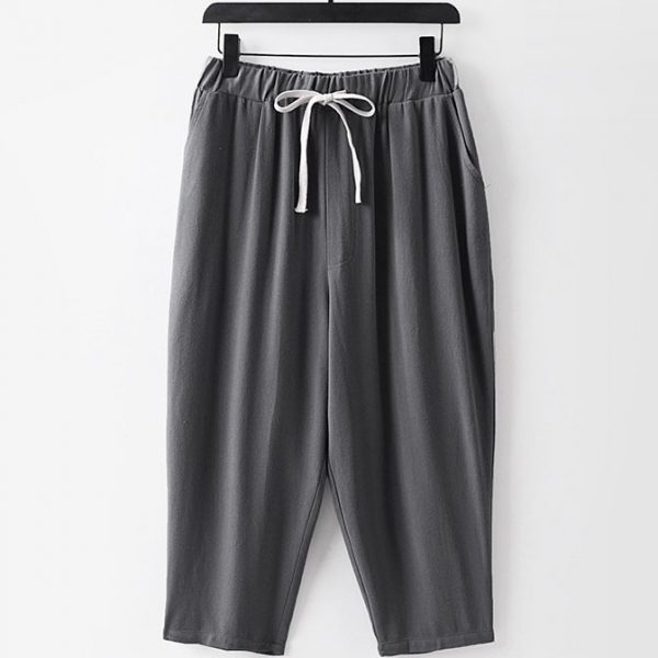 Plus Size Mens Mid Waist Cropped Linen Pants - Image 3