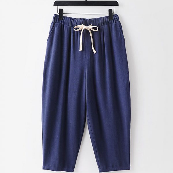 Plus Size Mens Mid Waist Cropped Linen Pants - Image 2