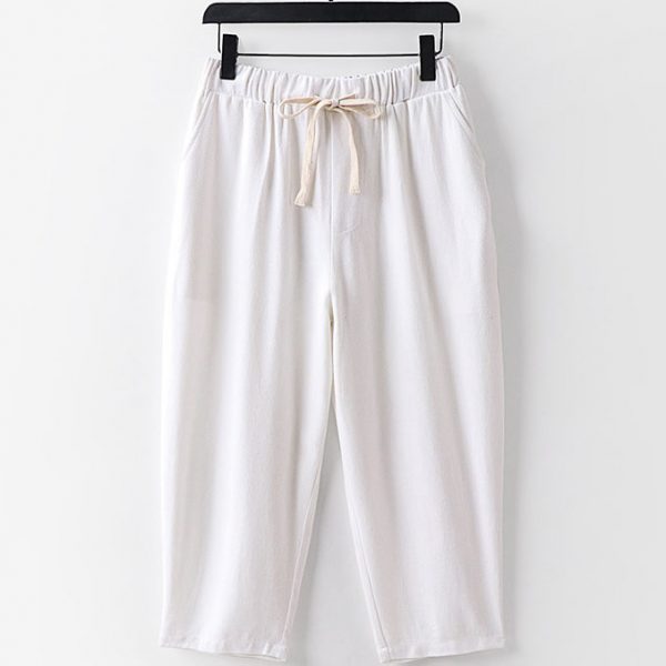 Plus Size Mens Mid Waist Cropped Linen Pants - Image 4