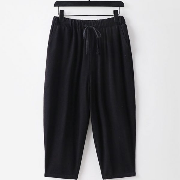 Plus Size Mens Mid Waist Cropped Linen Pants - Image 5