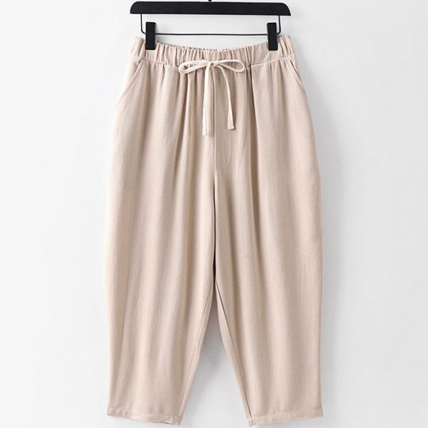 Plus Size Mens Mid Waist Cropped Linen Pants