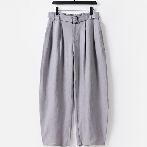 Big And Tall Mens Linen Loose Fit Trousers With Belt Loop - Image 2