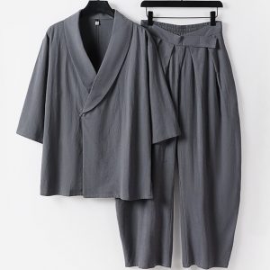 Big And Tall Men's Cotton Linen Hanfu Set