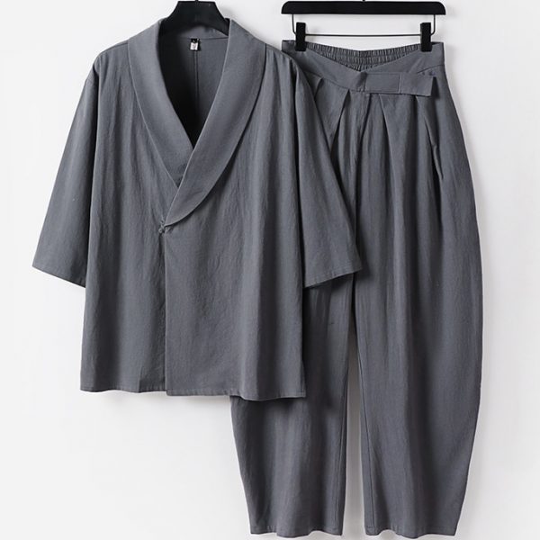 Big And Tall Men's Cotton Linen Hanfu Set