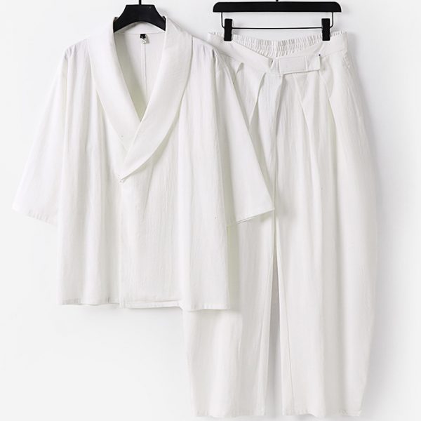 Big And Tall Men's Cotton Linen Hanfu Set - Image 2