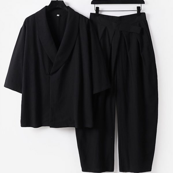 Big And Tall Men's Cotton Linen Hanfu Set - Image 3