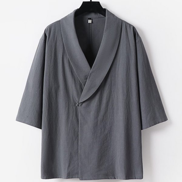 Big And Tall Men's Cotton Linen Hanfu Set - Image 4