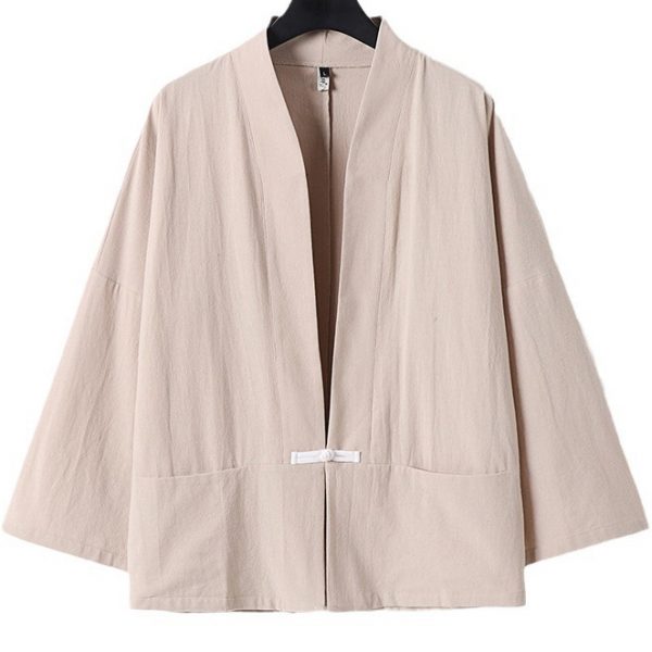 Big And Tall Mens Cotton Linen Japanese Work Jacket - Image 4