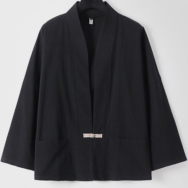 Big And Tall Mens Cotton Linen Japanese Work Jacket - Image 3