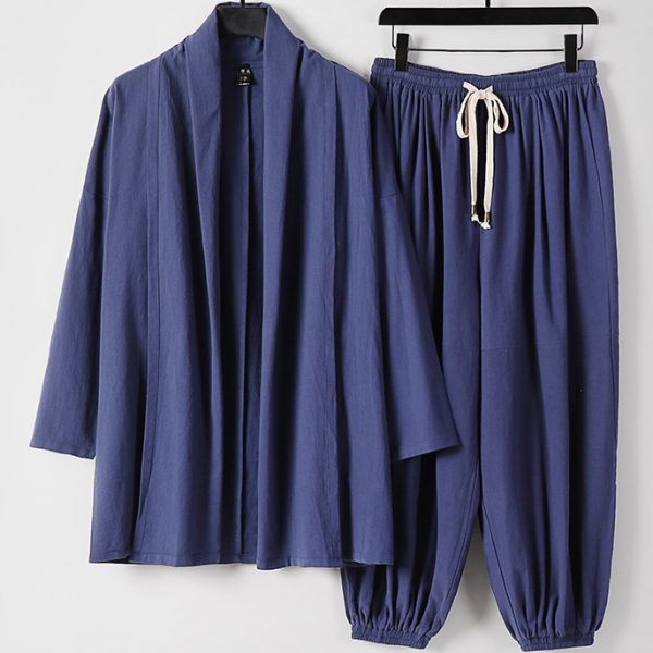 Big And Tall Mens Linen Kimono Cardigan Jacket And Pants Set