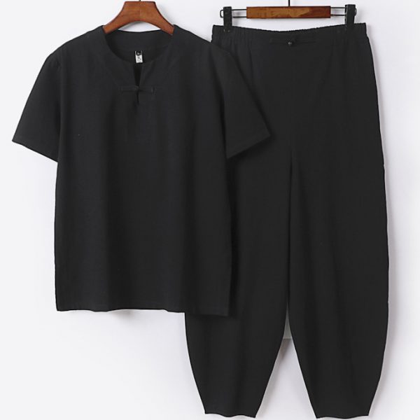 Oversized Men's Chinese Frog Button Shirt And Pants Two Piece Set - Image 3