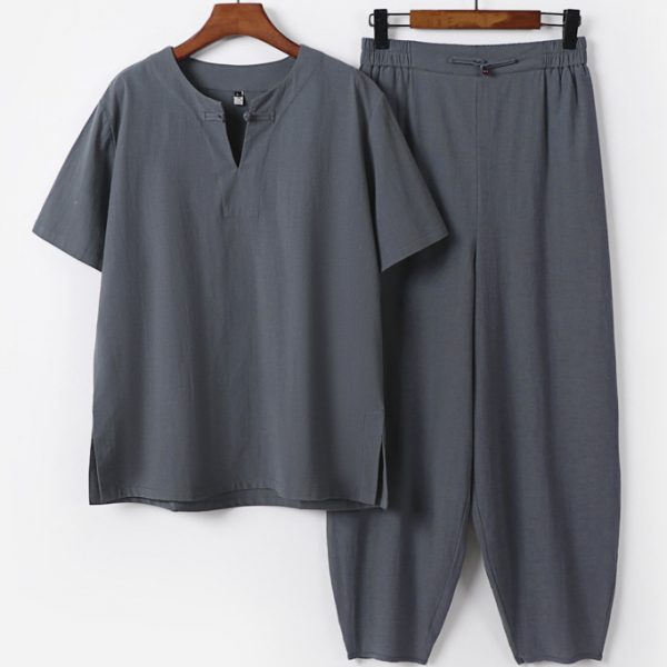 Oversized Men's Chinese Frog Button Shirt And Pants Two Piece Set - Image 2