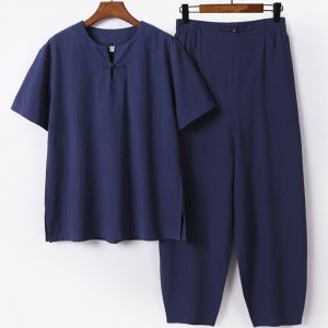 Oversized Men's Chinese Frog Button Shirt And Pants Two Piece Set