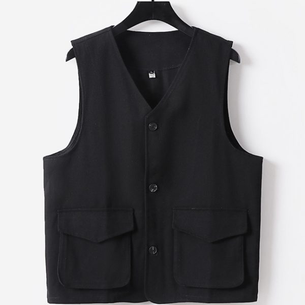 Plus Size Mens 100 Cotton V Neck Vest With Two Pockets - Image 3