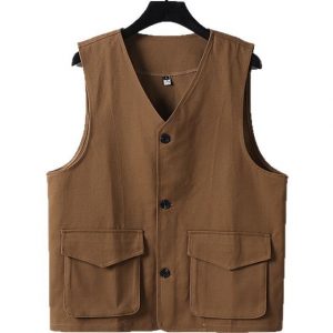Plus Size Mens 100 Cotton V Neck Vest With Two Pockets