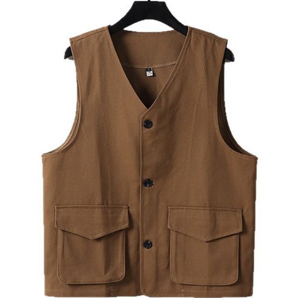 Plus Size Mens 100 Cotton V Neck Vest With Two Pockets