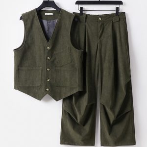 Plus Size Mens Corduroy Suit Vest And Pants Set