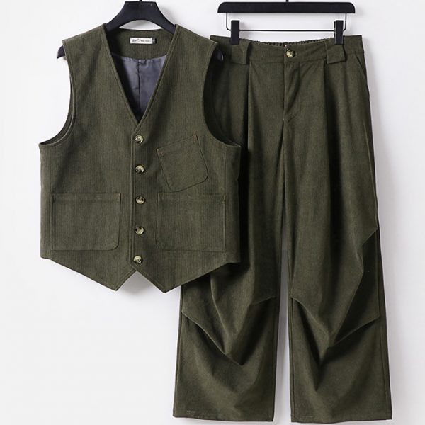 Plus Size Mens Corduroy Suit Vest And Pants Set