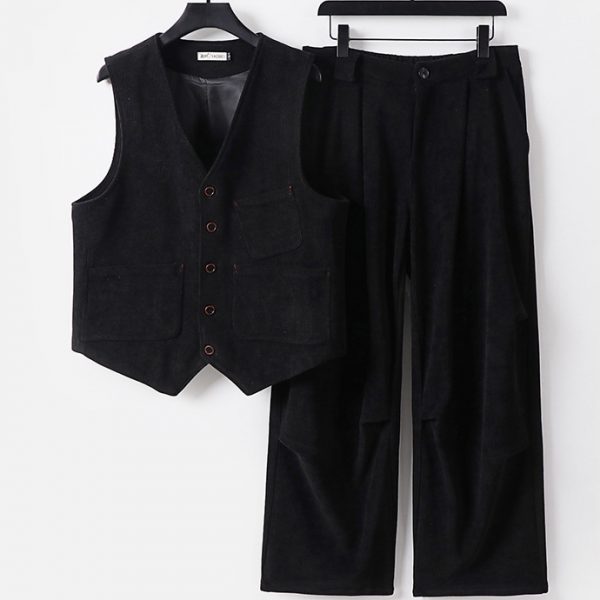Plus Size Mens Corduroy Suit Vest And Pants Set - Image 3