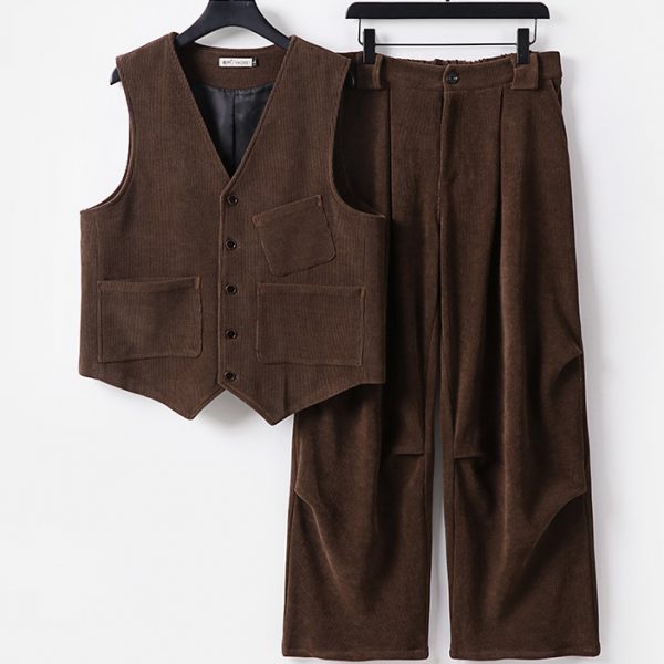Plus Size Mens Corduroy Suit Vest And Pants Set - Image 2