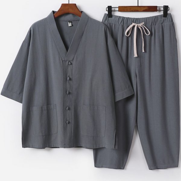 Plus Size Mens Front Button Three Quarter Sleeve Shirt With Pants Set - Image 2