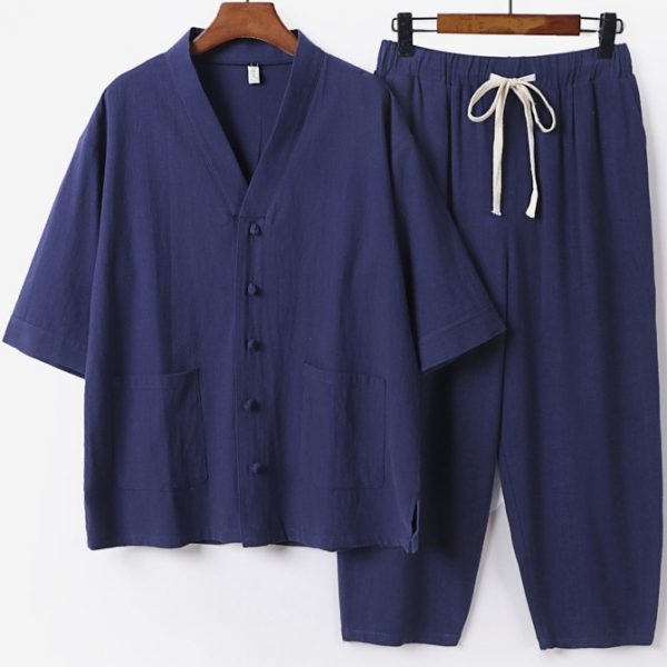 Plus Size Mens Front Button Three Quarter Sleeve Shirt With Pants Set - Image 3