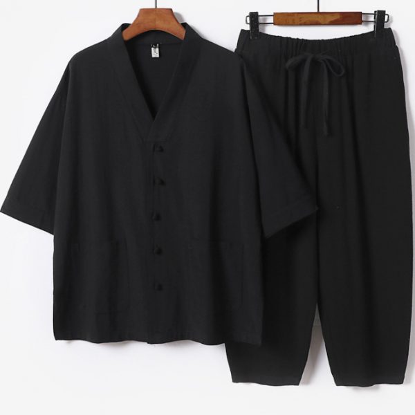 Plus Size Mens Front Button Three Quarter Sleeve Shirt With Pants Set - Image 5