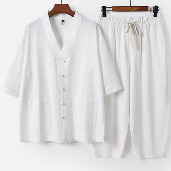 Plus Size Mens Front Button Three Quarter Sleeve Shirt With Pants Set - Image 4