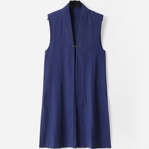 Plus Size Mens Linen Long Sleeveless Jacket