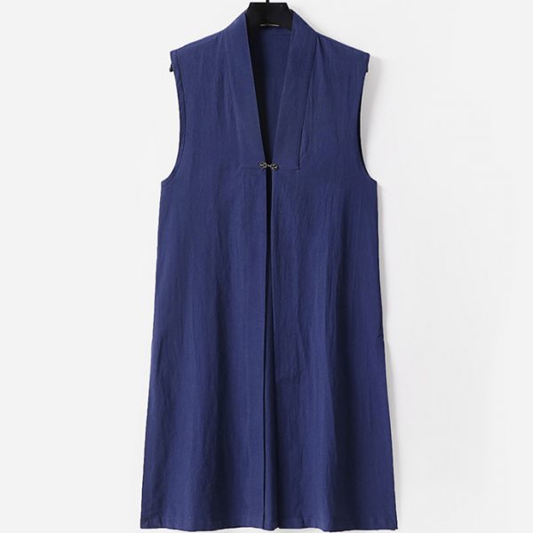 Plus Size Mens Linen Long Sleeveless Jacket