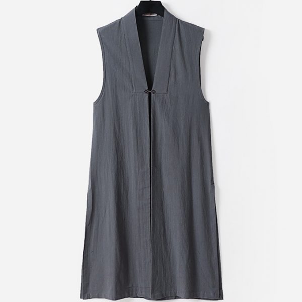 Plus Size Mens Linen Long Sleeveless Jacket - Image 2