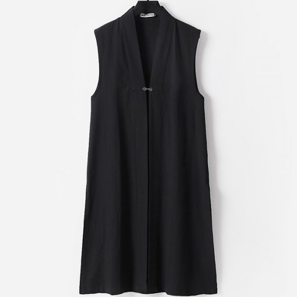 Plus Size Mens Linen Long Sleeveless Jacket - Image 3