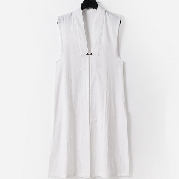 Plus Size Mens Linen Long Sleeveless Jacket - Image 4