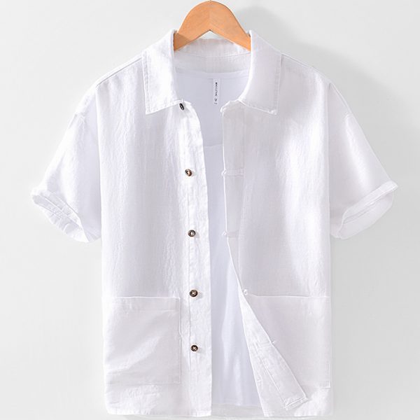 100 Linen Vintage Button Down Collar Shirts With Two Pockets - Image 3