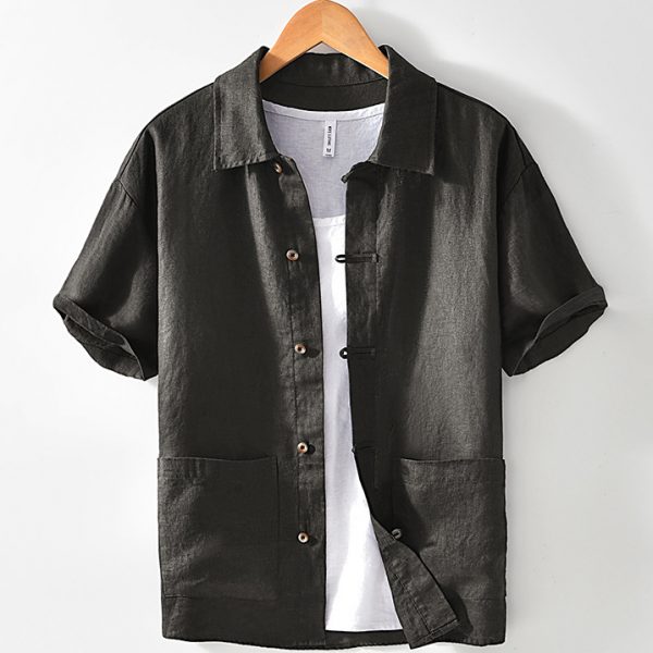100 Linen Vintage Button Down Collar Shirts With Two Pockets - Image 4