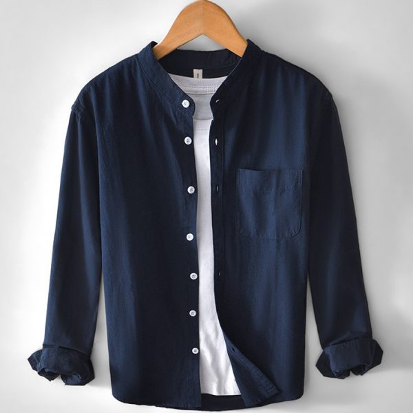 100 Percent Cotton Casual Stand Collar Long Sleeve Shirt - Image 3