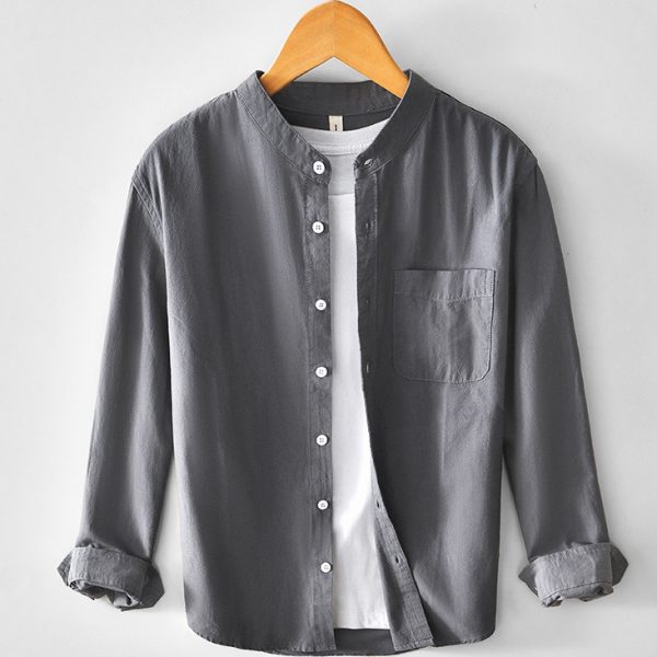 100 Percent Cotton Casual Stand Collar Long Sleeve Shirt - Image 2