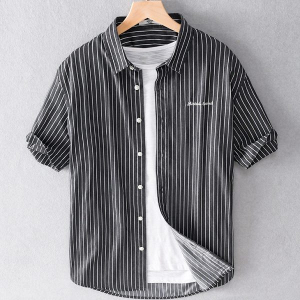 100 Percent Cotton Short Sleeve Casual Striped Shirts - Image 3