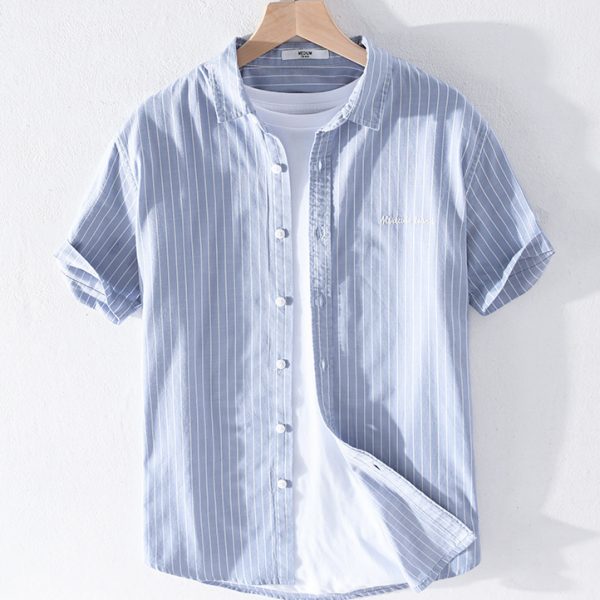 100 Percent Cotton Short Sleeve Casual Striped Shirts - Image 2