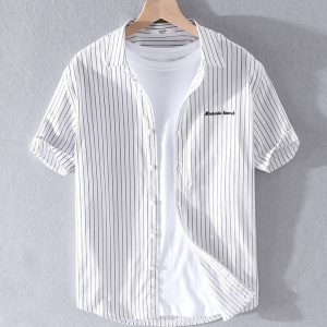 100 Percent Cotton Short Sleeve Casual Striped Shirts