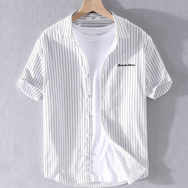 100 Percent Cotton Short Sleeve Casual Striped Shirts